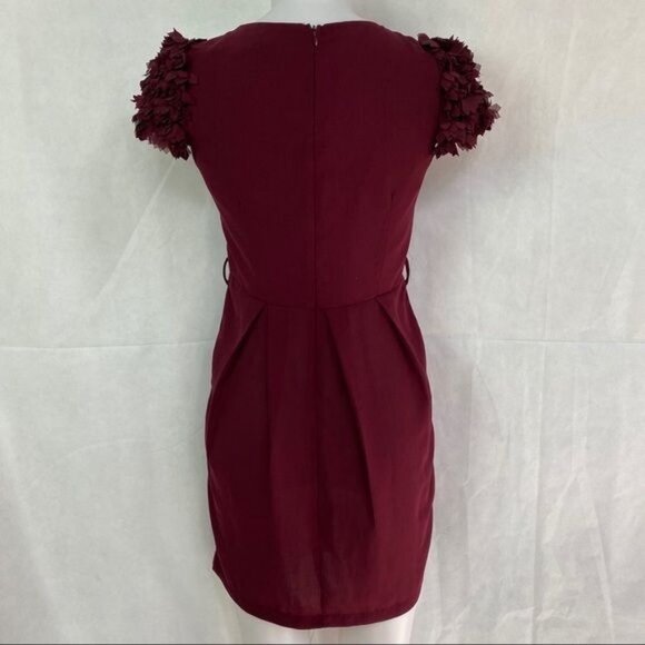 Esley Maroon Body Con Little Party Ruffle Capped Sleeve Dress Size S - Picture 6 of 9